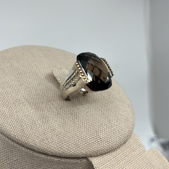 Stunning Smoky Quartz Statement Ring - Sterling Silver with Gold Accents - Picture 3 of 15